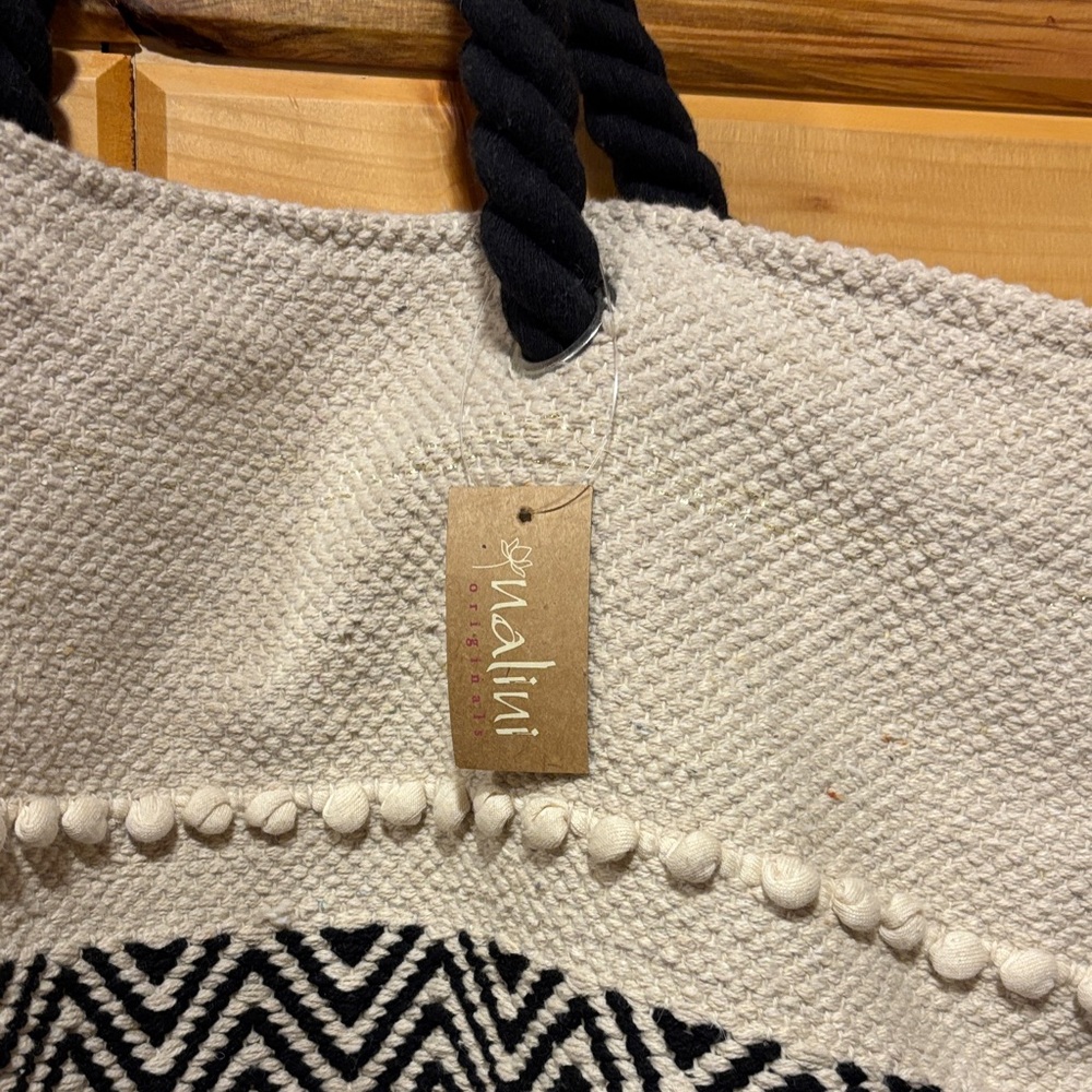 C & C  California-Cream and Black Patterned Tote with Fringe - Picture 3 of 11